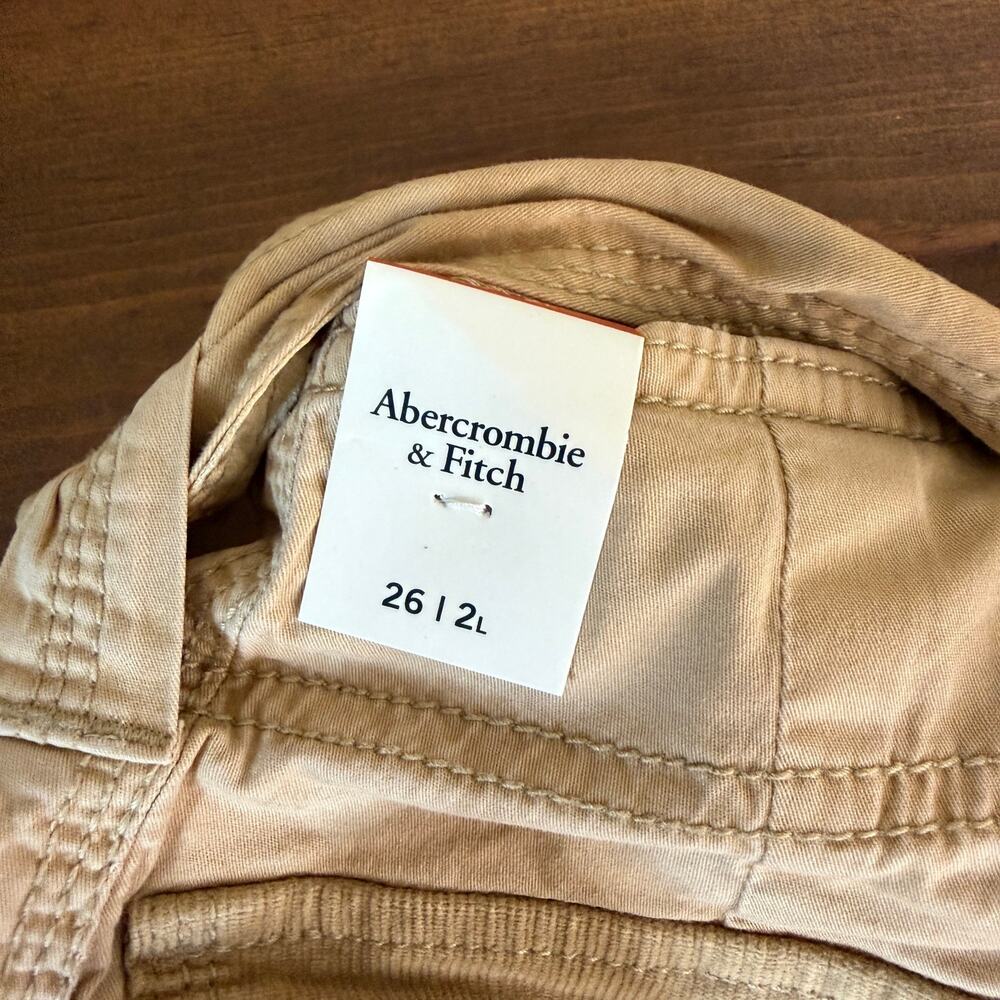 NWT Abercrombie & Fitch Khaki Corduroy Baggy Adjustable Cargo Pants Size 26 LONG - Picture 7 of 13